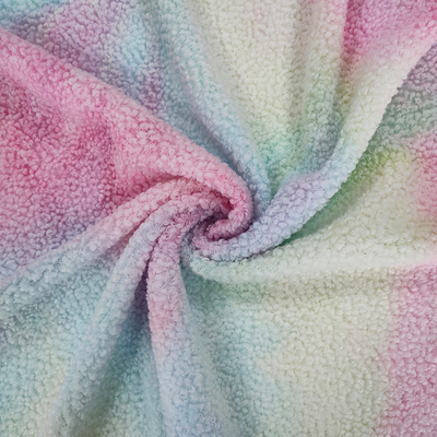 Tela del paño grueso y suave de Sherpa del teñido anudado poliéster 100% de 280 G/M colorido para la sudadera con capucha