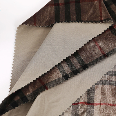 La tela escocesa del color del café modeló la tela 240gsm del terciopelo para los pantalones de la cortina de Pillowslip
